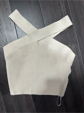 Cream Ribbed Cross-Strap Aritzia Crop Top